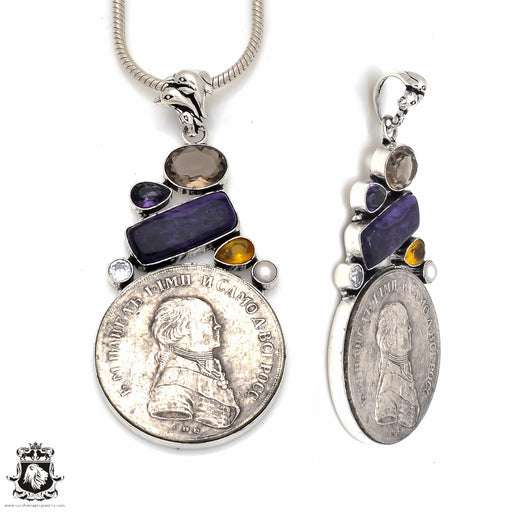 Charoite Reissued Russian Coin Pendant 4MM Snake Chain P8642