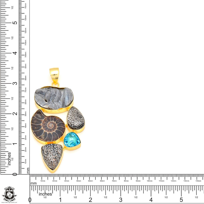 3.6 Inch Ammonite Stingray Coral 24K Gold Plated Pendant  GP225