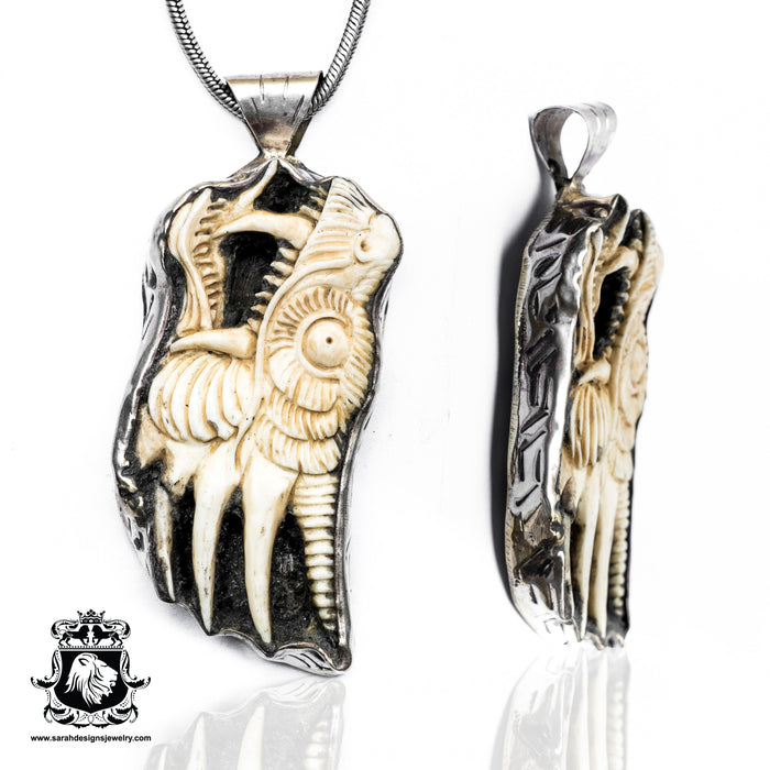 Dragon  Carving Silver Pendant & Chain N233