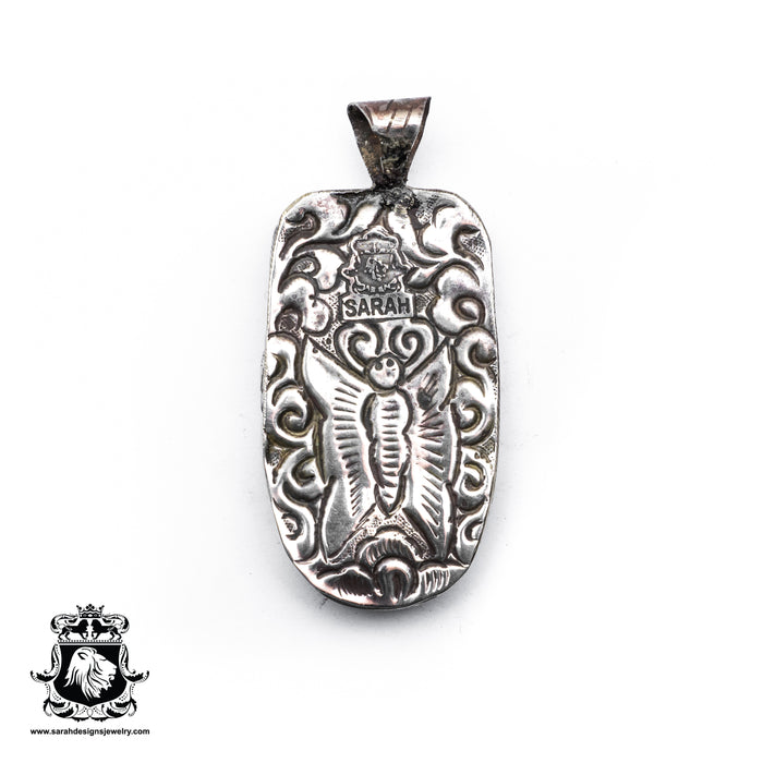 Red Eyed Skull with Owl  Carving Silver Pendant & Chain N258