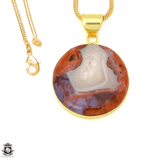 Laguna Lace Agate 24K Gold Plated Pendant 3mm Snake Chain GPH1627