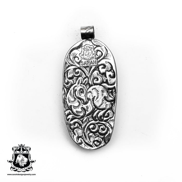 Lady Stork  Carving Silver Pendant & Chain N405