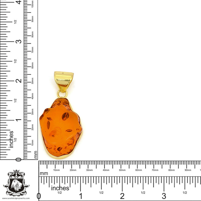 Pressed Cognac Amber 24K Gold Plated Pendant  GPH1327