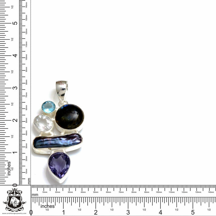 2.5 Inch Labradorite Iolite Pendant & Chain P8771