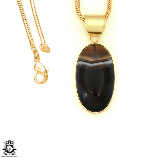 Banded Agate 24K Gold Plated Pendant 3mm Snake Chain GPH1802