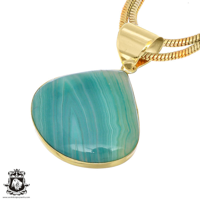 Banded Agate 24K Gold Plated Pendant 3mm Snake Chain GPH853