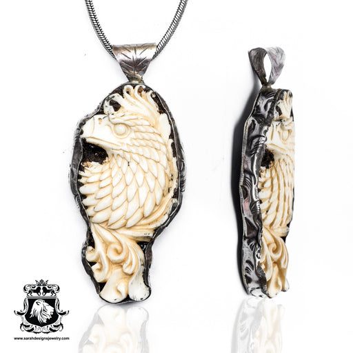 Golden Eagle  Carving Silver Pendant & Chain N278