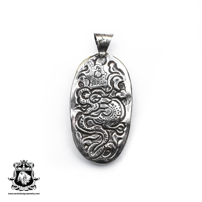 Lady Wrapped around Peacock  Carving Silver Pendant & Chain N277