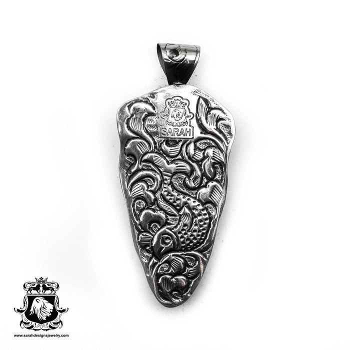 Ascending Ganesha on Throne  Carving Silver Pendant & Chain N476