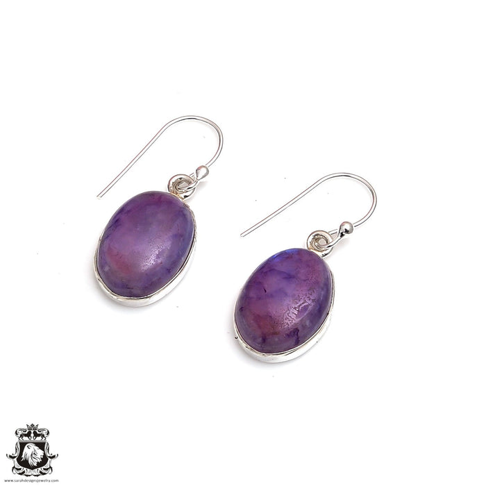 Purple Moonstone 925 SOLID Sterling Silver Hook Dangle Earrings E388
