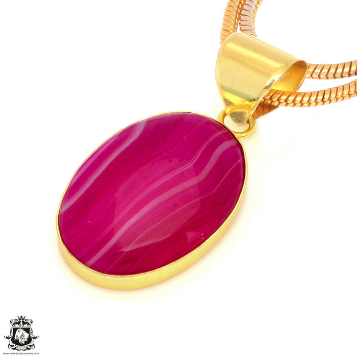 Pink Banded Agate 24K Gold Plated Pendant  GPH1790