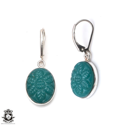 Carved Aventurine 925 SOLID Sterling Silver Leverback Earrings E235