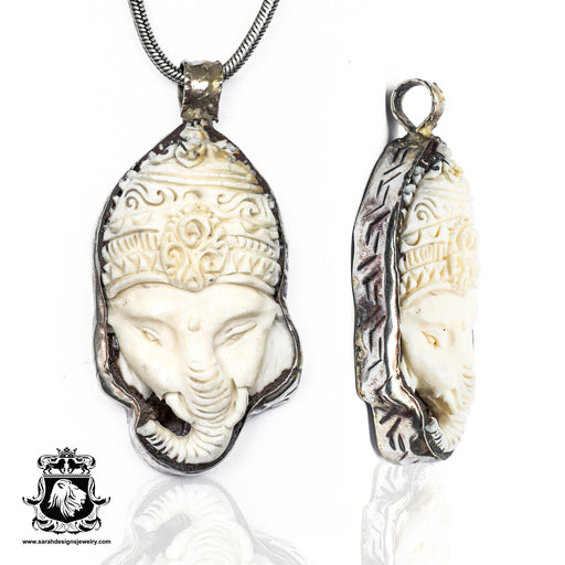 Ganesha with Helmet  Carving Silver Pendant & Chain N120