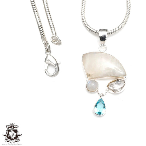 Moonstone Herkimer Diamond Pendant & Chain P9242