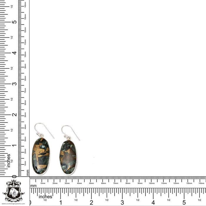 Pyrite Seraphinite 925 SOLID Sterling Silver Hook Dangle Earrings E458