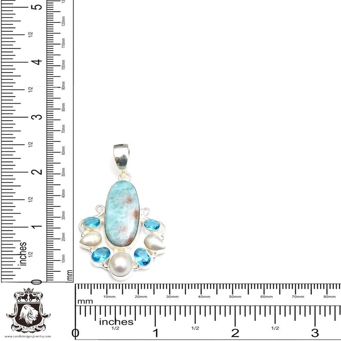 Larimar Pearl Blue Topaz Pendant & Chain P9128