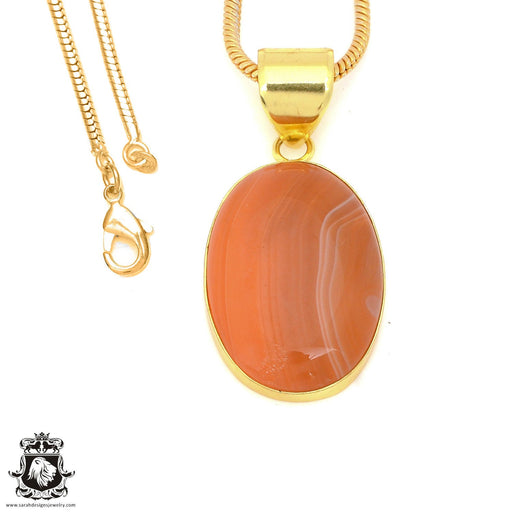 Lake Superior Agate 24K Gold Plated Pendant 3mm Snake Chain GPH1448