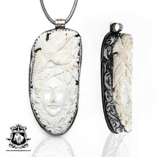 Norse Goddess Fjörgyn with Hummingbird  Carving Silver Pendant & Chain N305