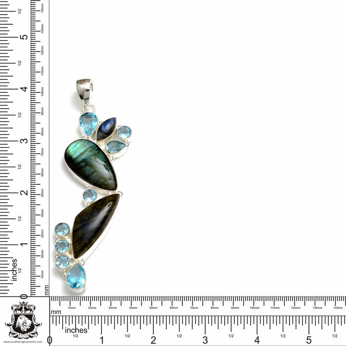 4.2 Inch Labradorite Aquamarine Pendant & Chain P8747