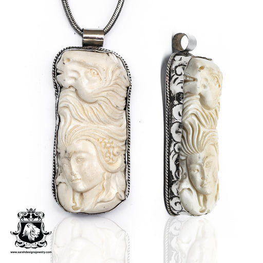 Chief Pine Leaf with Horse  Carving Silver Pendant & Chain N163