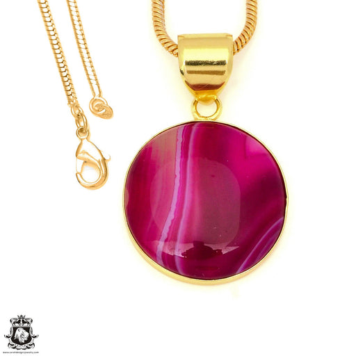 Pink Banded Agate 24K Gold Plated Pendant 3mm Snake Chain GPH1791