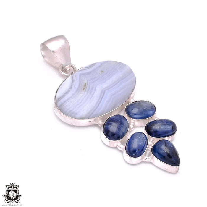 3 Inch Blue Lace Agate Kyanite Pendant 4mm Snake Chain P8076