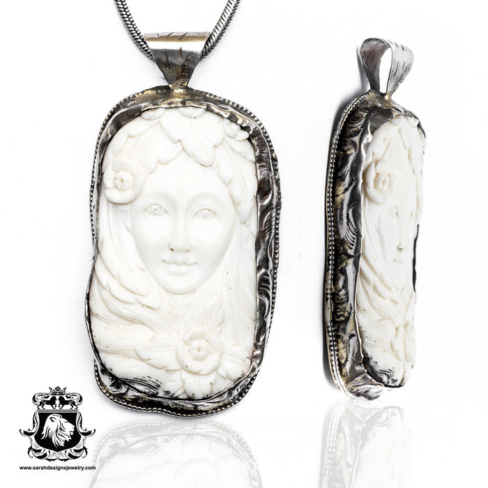 Woman Admiring Herself  Carving Silver Pendant & Chain N218