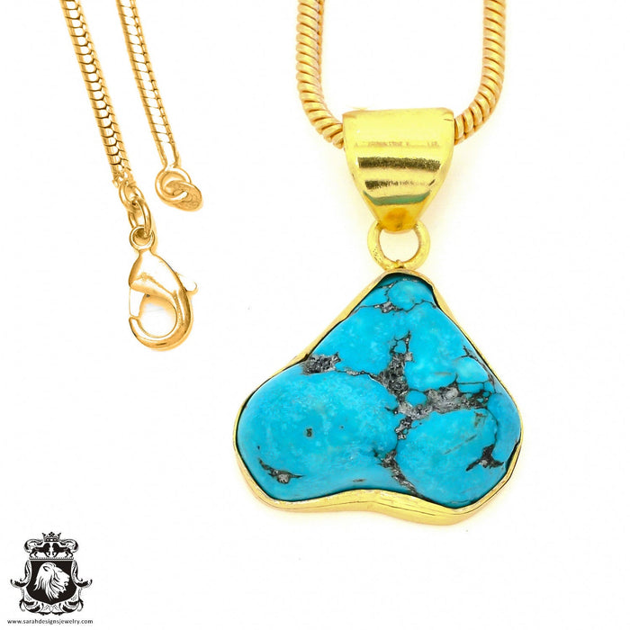 Turquoise Nugget 24K Gold Plated Pendant 3mm Snake Chain GPH918