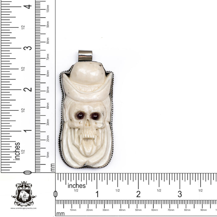Top Hat Vampire Skull  Carving Silver Pendant & Chain N140