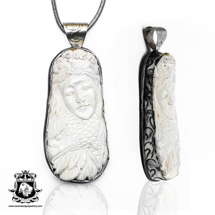 Greek Goddess Physis with Eagle  Carving Silver Pendant & Chain N308