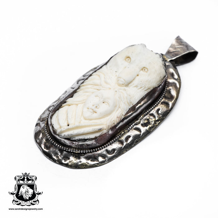 Lady Bear  Carving Silver Pendant & Chain N287