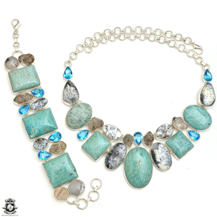 Australian Amazonite Herkimer Diamond Dendritic Opal Necklace Bracelet SET986