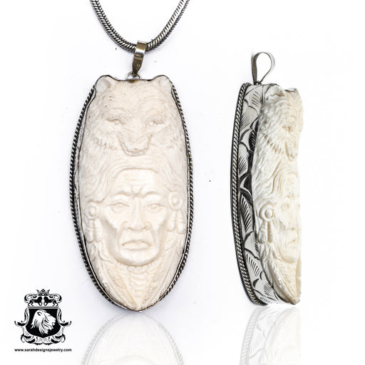 Native Chief Two Moons Tibetan Repousse Silver Pendant 4MM Chain N157