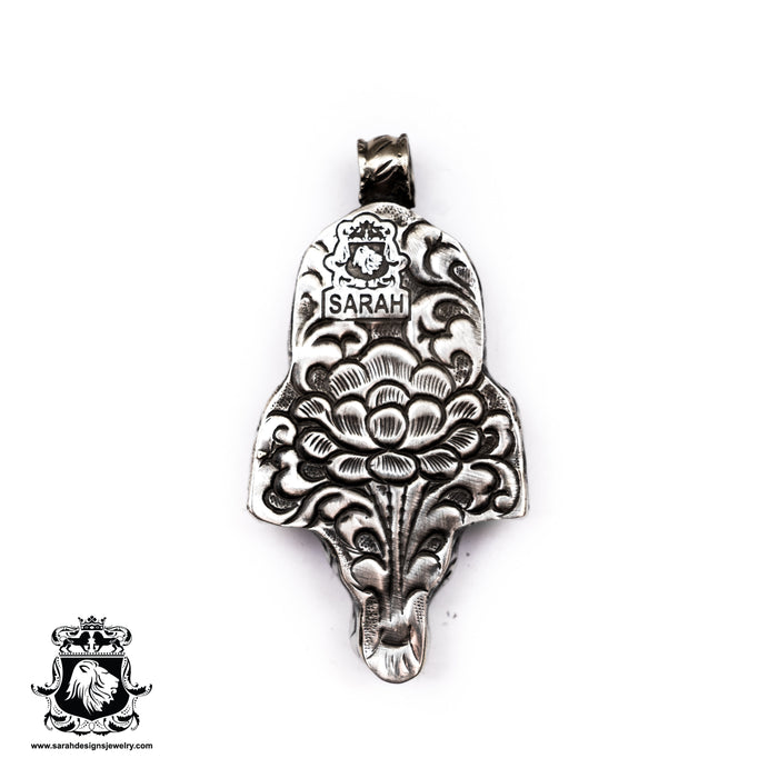 Ganesha  Carving Silver Pendant & Chain N95