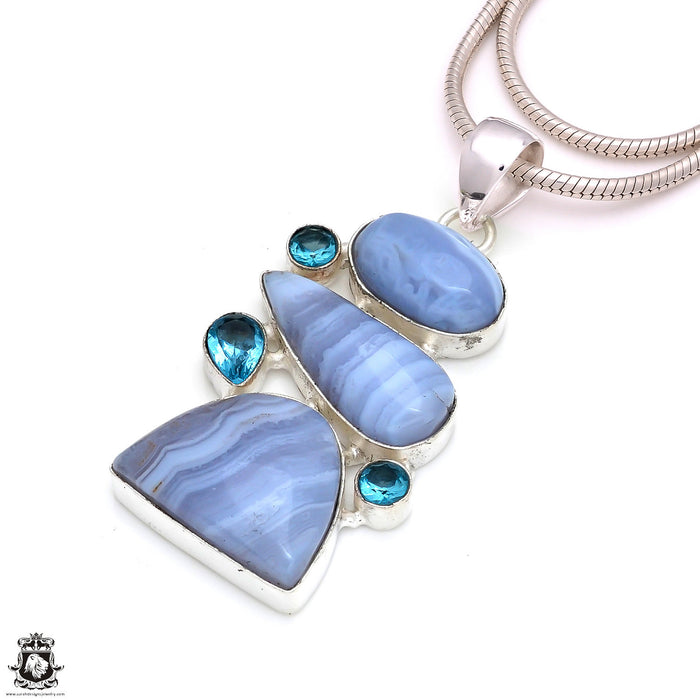 Blue Lace Agate Pendant & Chain P8370