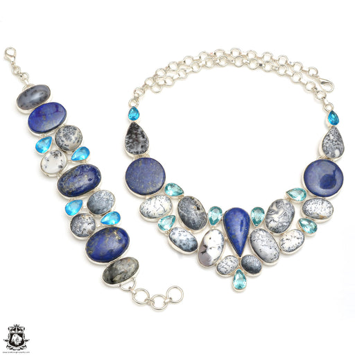 Lapis Lazuli Dendritic Opal Blue Topaz Necklace Bracelet SET1003