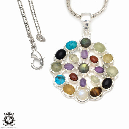 Multi Gemstone Pendant & Chain P8542