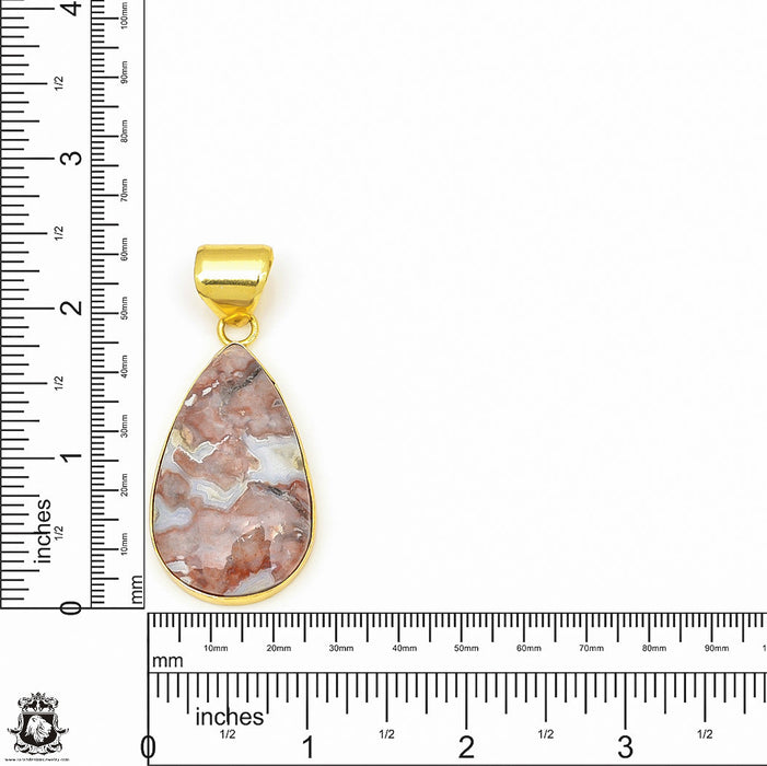 Crazy Lace Agate 24K Gold Plated Pendant 3mm Snake Chain GPH612