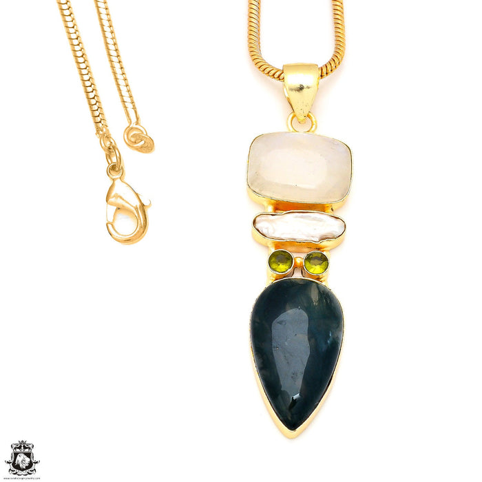 Moonstone Moss Agate 24K Gold Plated Pendant  GP223