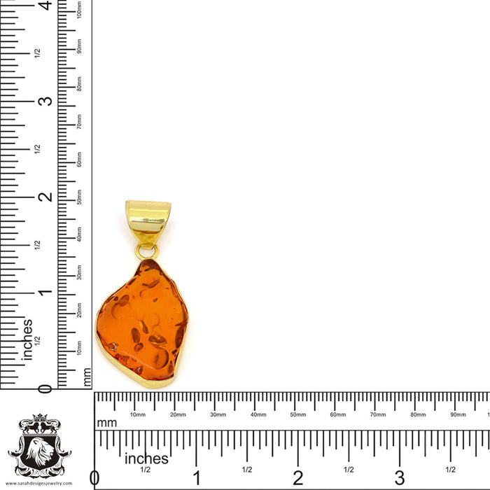 Pressed Cognac Amber 24K Gold Plated Pendant  GPH1324