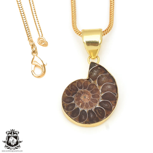Ammonite 24K Gold Plated Pendant 3mm Snake Chain GPH668
