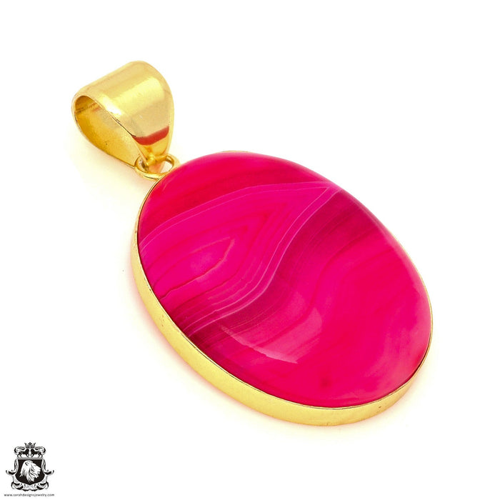 Pink Banded Agate 24K Gold Plated Pendant  GPH1782