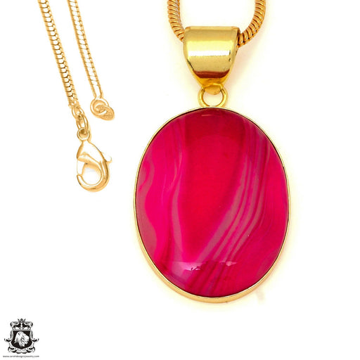 Pink Banded Agate 24K Gold Plated Pendant 3mm Snake Chain GPH1784
