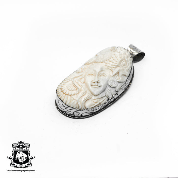 Lady Bear Eagle  Carving Silver Pendant & Chain N399