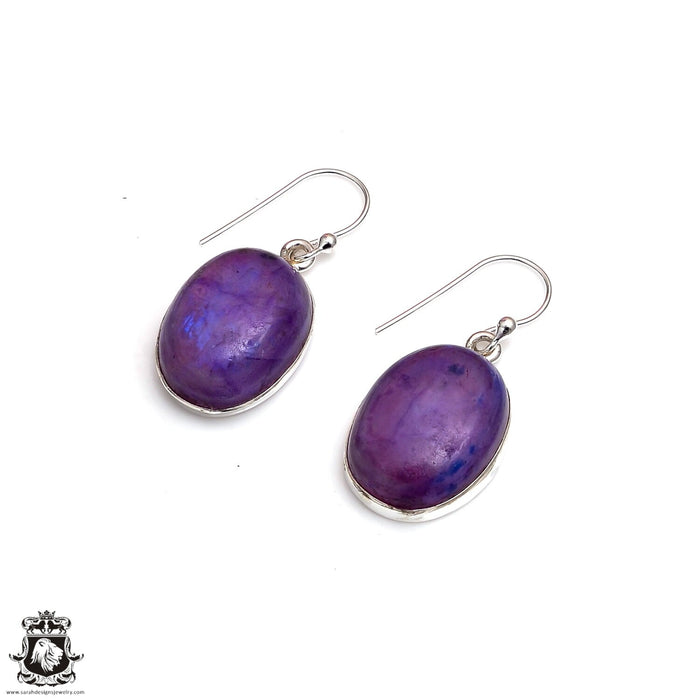 Purple Moonstone 925 SOLID Sterling Silver Hook Dangle Earrings E446