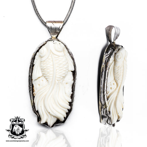 Floating Goldfish  Carving Silver Pendant & Chain N223