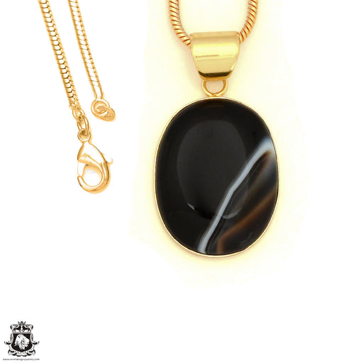Banded Agate 24K Gold Plated Pendant 3mm Snake Chain GPH1801