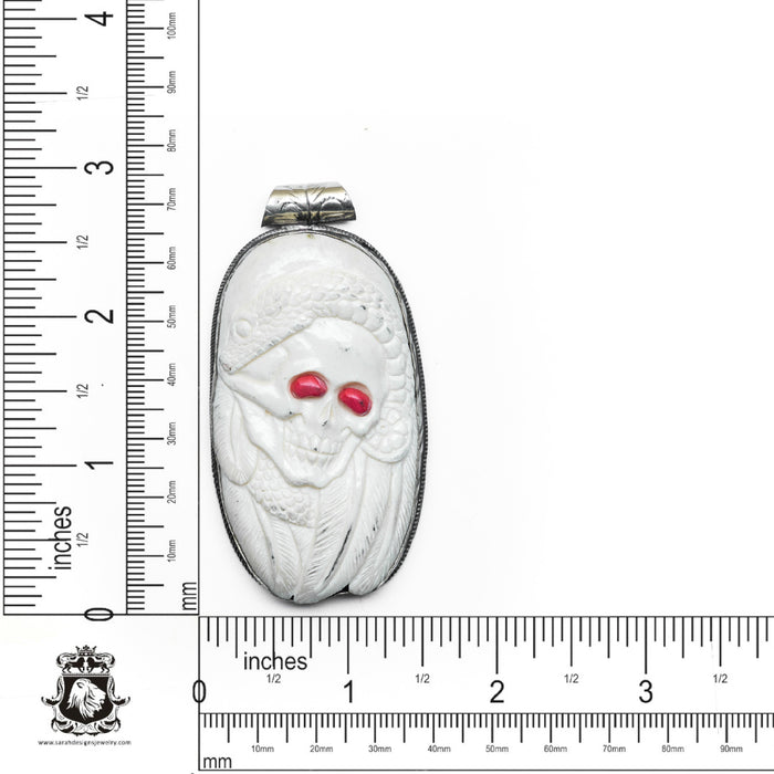 Medusa Skull  Carving Silver Pendant & Chain N494