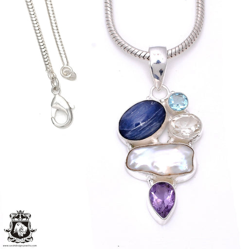 Kyanite Pearl Pendant & Chain P7920