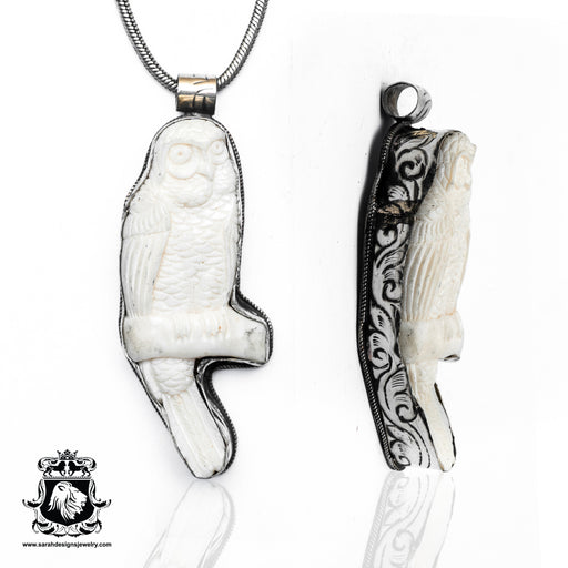 Barn Owl  Carving Silver Pendant & Chain N481